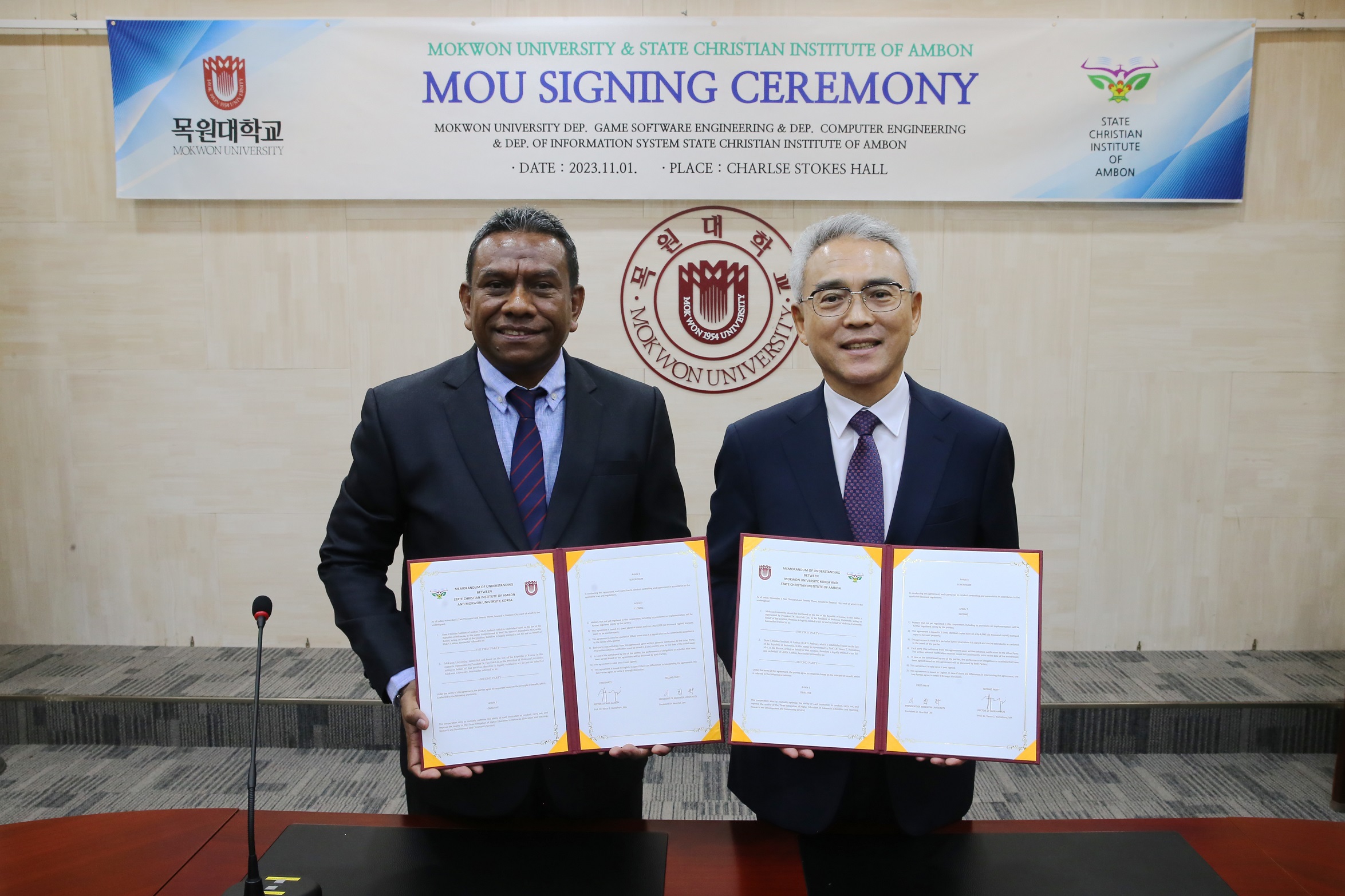 MoU antara IAKN Ambon dan Mokwon University terimplementasi dengan ditandatanganinya MoA antara Dep. Game Software Engineering & Dep. Computer Engineering dengan Prodi Sistem Informasi IAKN Ambon.