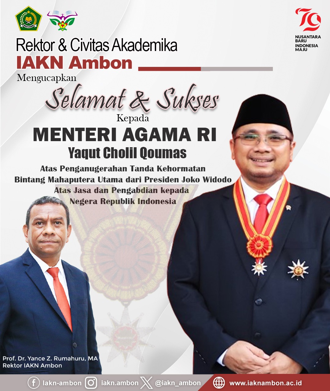 Terima Bintang Mahaputera Utama, Gus Men: Kehormatan untuk Kerukunan Indonesia